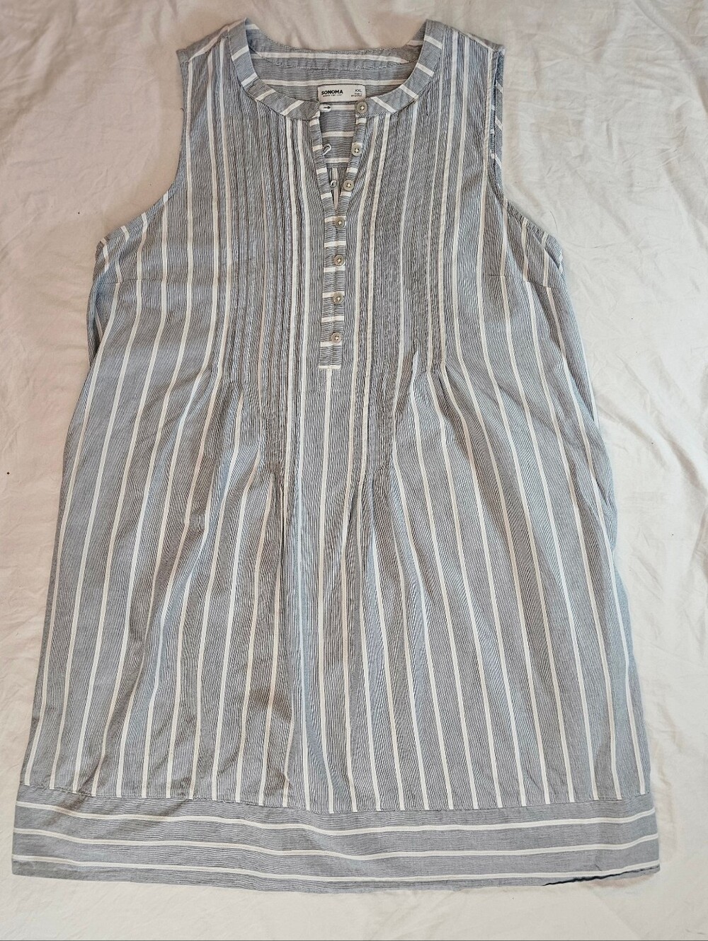 Sonoma Womens Light Blue & White Striped Short Sleeveless Pintuck Dress Size XXL